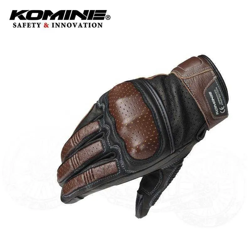 Komine GK-217 Genuine Leather Motorcycle Gloves Screen Touch Motorbike Bicycle Racing Gloves Breathable Wear Resistant Gloves H1022