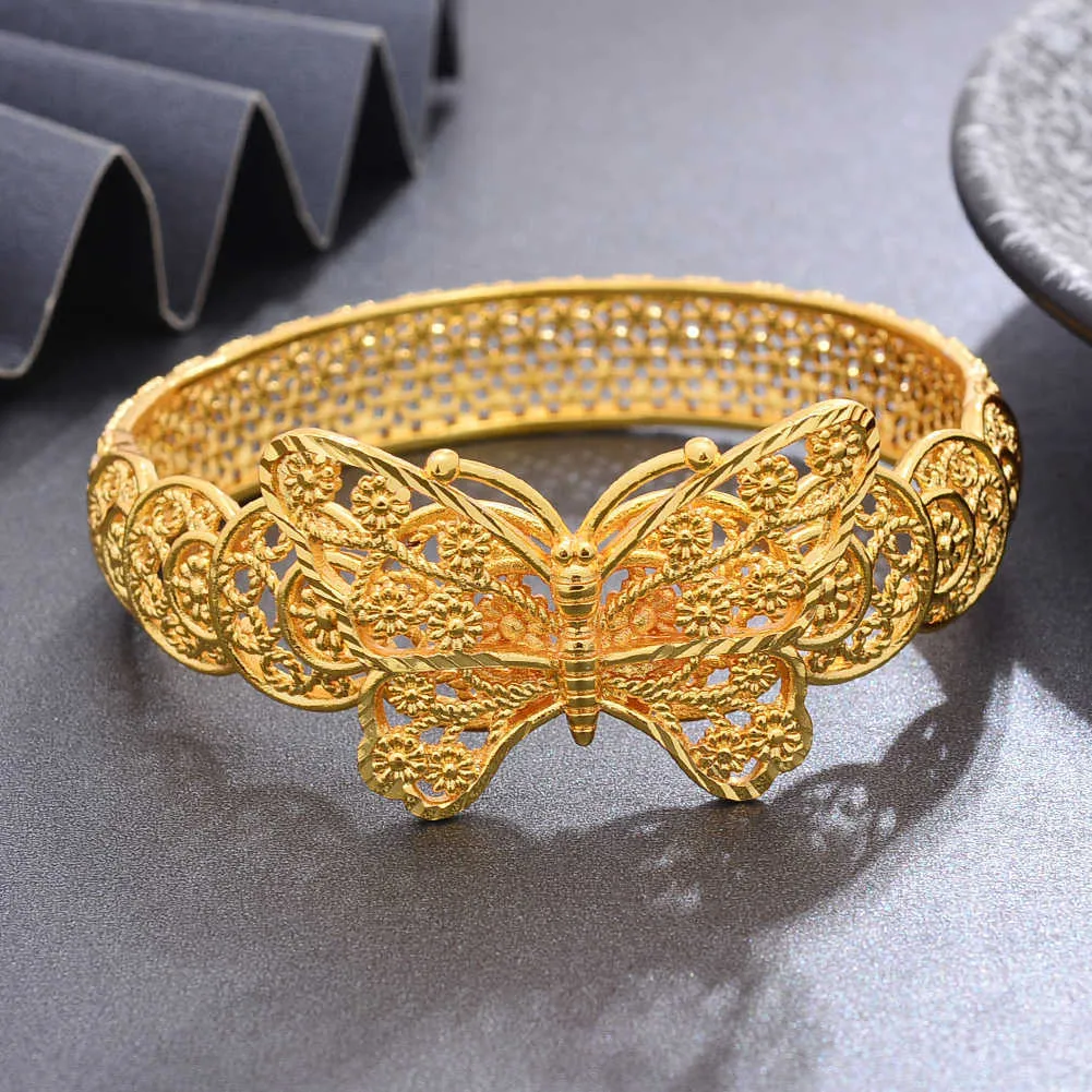 Butterfly Bangles Dubai Gold cor pulgles para mulheres vintage noiva casamento pulseira pulgula África jóias árabes q0720