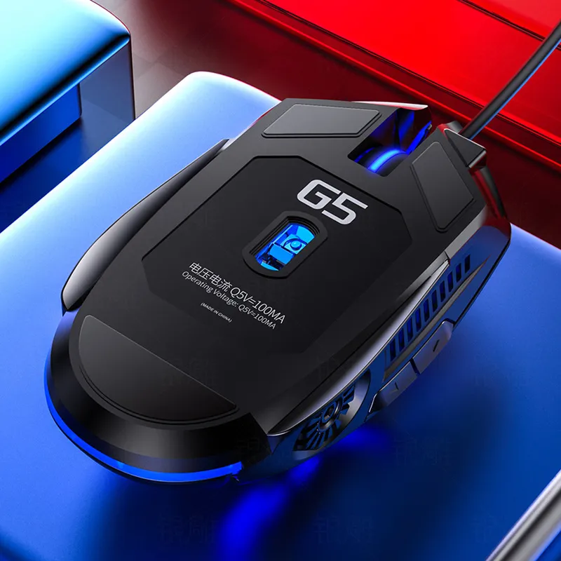 Mouse da gioco G5 cablato colorato retroilluminato 6 pulsanti silenzioso a 4 velocità 3200 DPI RGB computer portatile