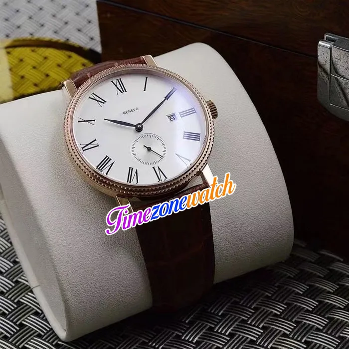 42mm Calatrava 5116 5116R orologio automatico da uomo quadrante bianco cassa in oro rosa secondi indipendenti cinturino in pelle marrone orologi Timezonew235B