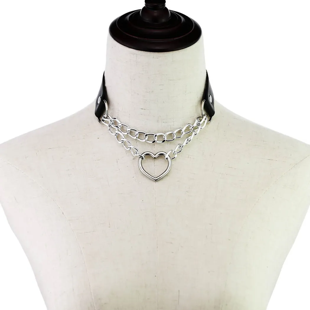 Trendiga sexiga punk gotiska läderhjärta med choker halsband vintage charm runda krage halsband kvinnor smycken gåva j0312