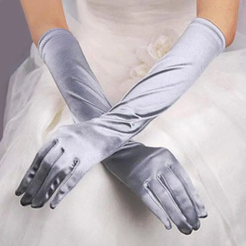 Fem fingrar handskar kvinnor kvällsfest bröllop formell fast färg satin långa finger vantar forevents aktiviteter röd vit272t