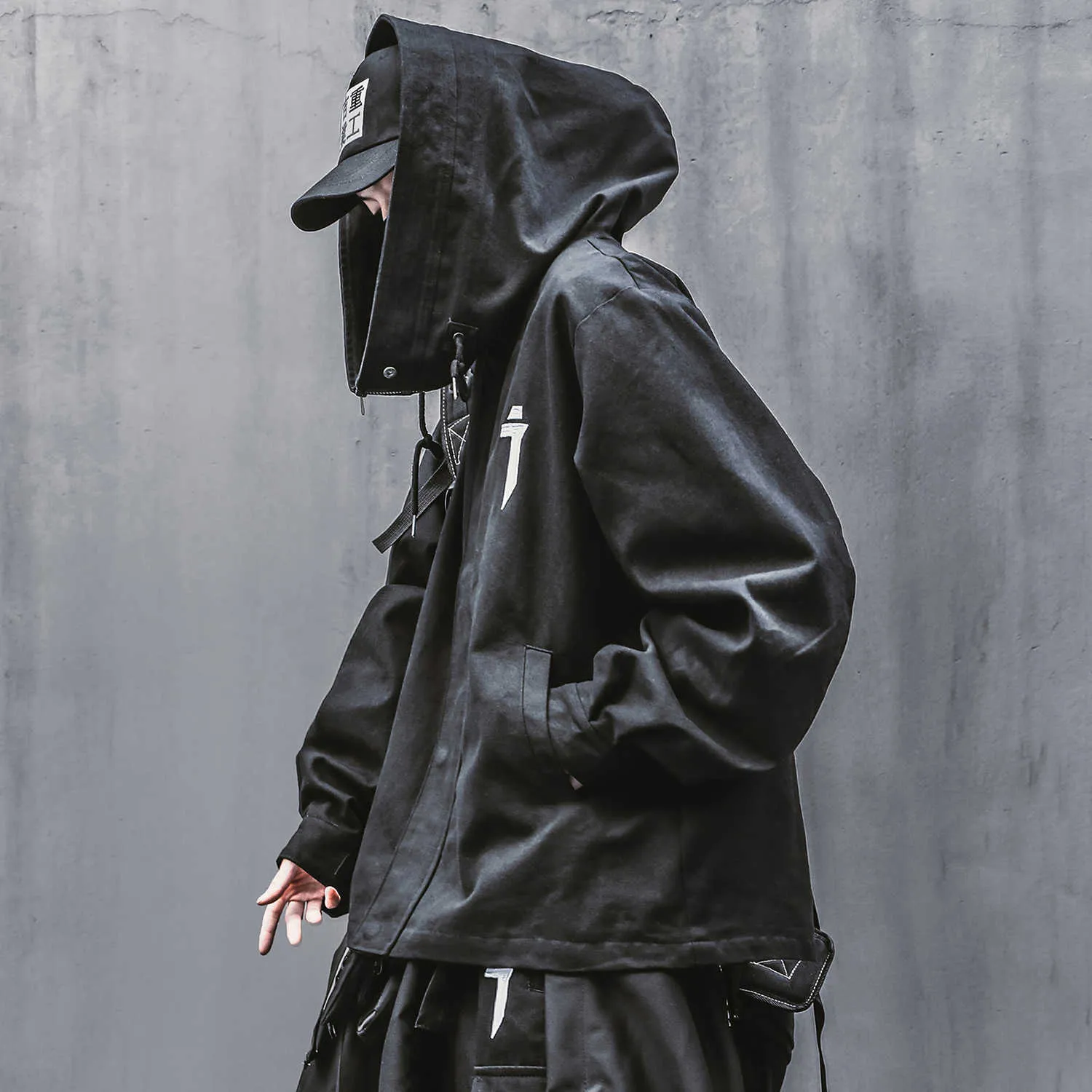 Техническая одежда для мужчин Черный весенний Японская уличная одежда с капюшоном 210811