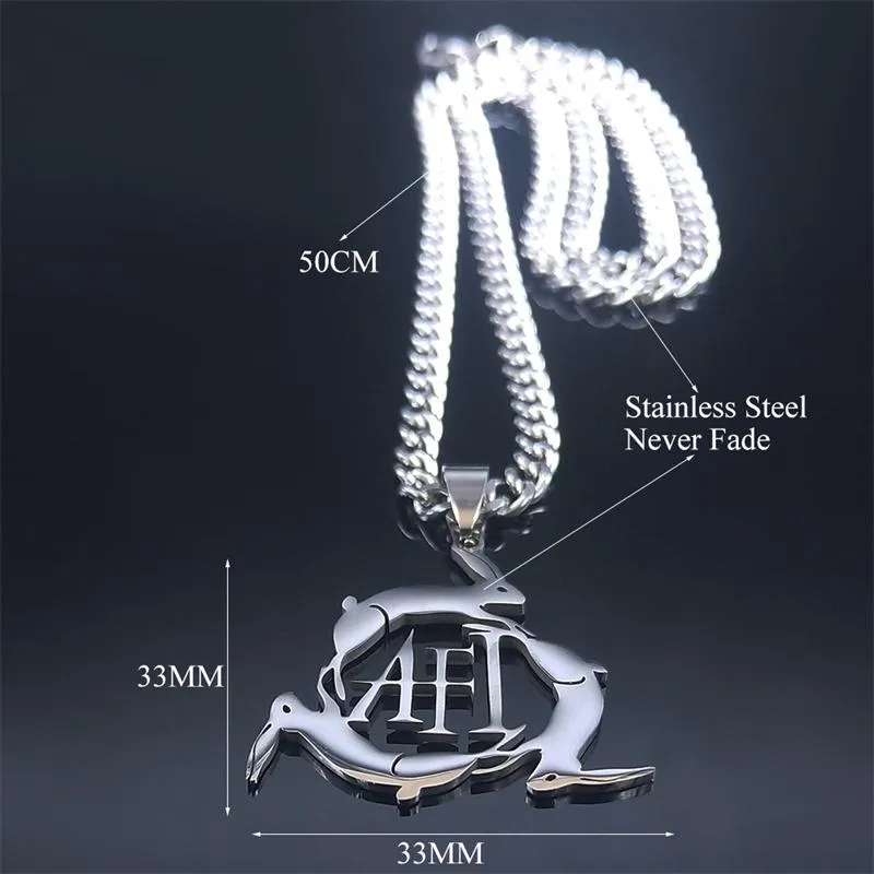 Naszyjniki wiszące 3 króliki AFI łańcuch ze stali nierdzewnej dla kobiet mężczyzn srebrny kolor biżuterii łańcucha collier n4324S06221a