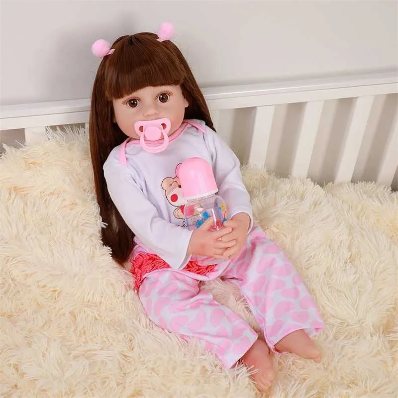 56 cm Full Body Silikonowe Reborn Baby Doll Zabawki Dla Dziewczyny 22 Cal Noworodka Princess Bebe Kąpień Zabawki Urodziny Prezent Soft Touch Real Q0910