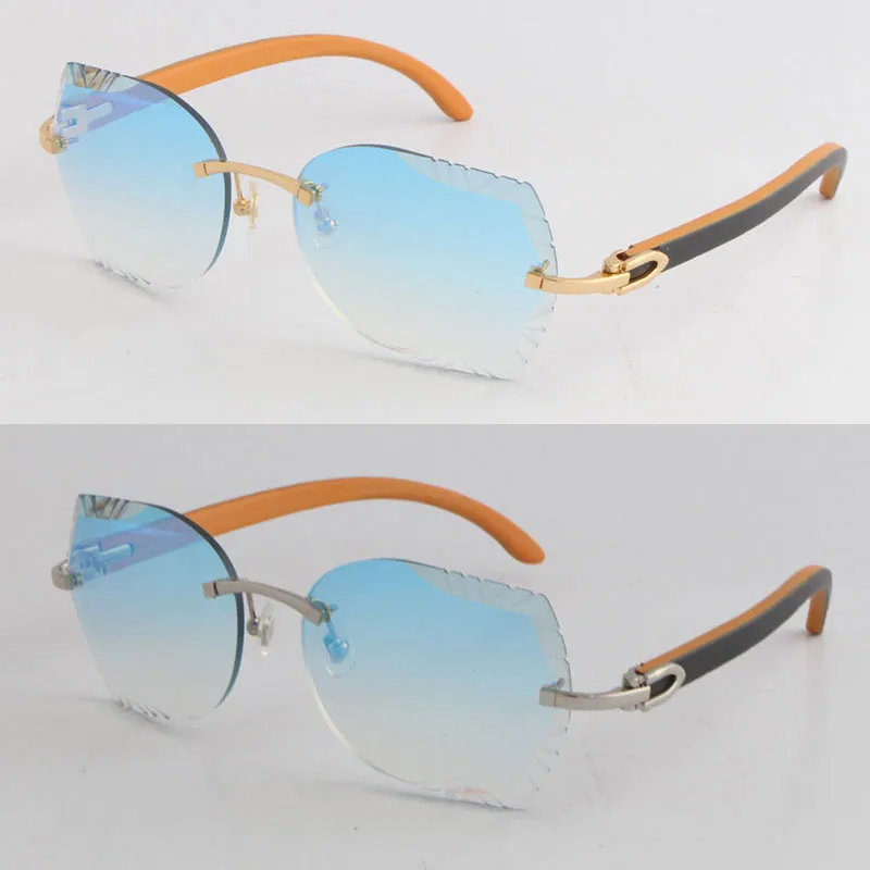 Rimless Wood C Decoration Vintage Sunglasses Black Mix Orange Wooden Square shape face UV400 Lens driving glasses 18K gold metal f289E