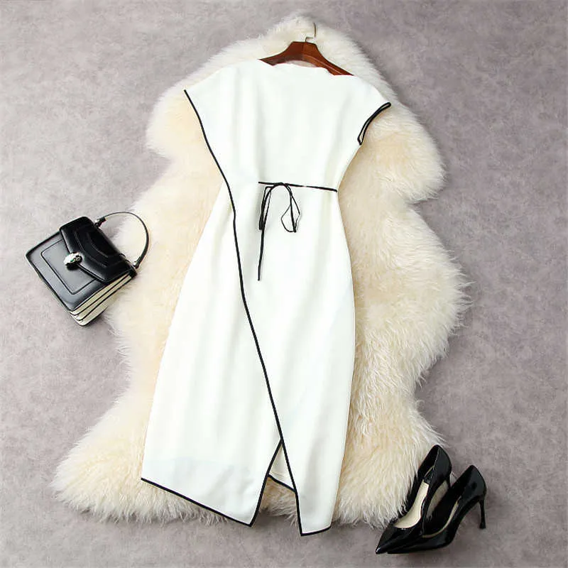 Mode Frauen Sommer Designer Einfache Feste Asymmetrische Büro Kleid Acetat Elegante Party Robe Femme Midi Vestidos 210601