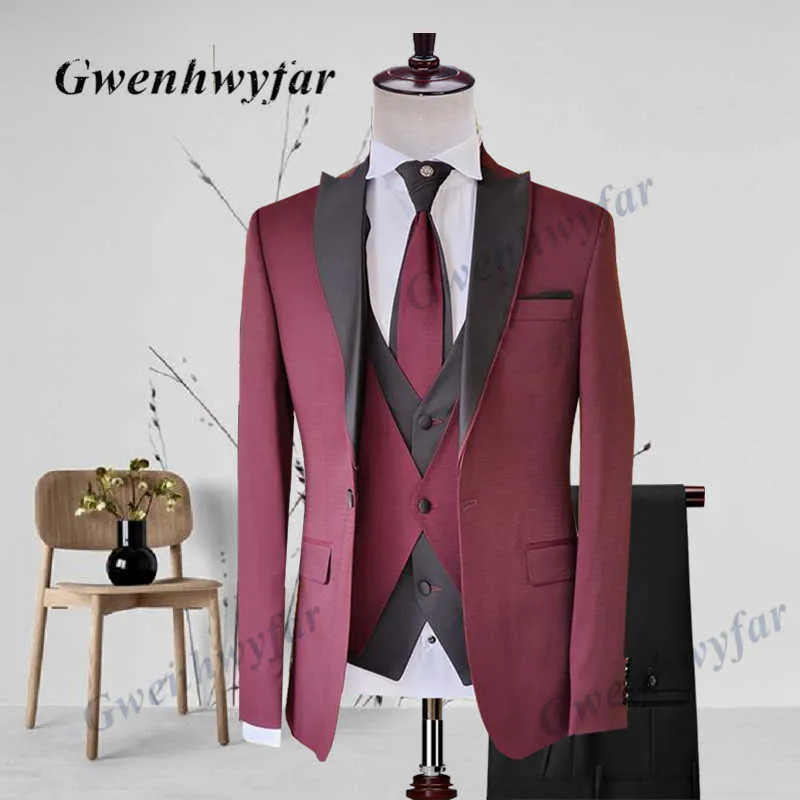 Gwenhwyfar Costume Jaune Profond Hommes 3 Pièces Personnalisé Marié Mariage Tuxedo Slim Fit Chanteur Prom Party Costume Veste Gilet Pantalon Ensemble X0909