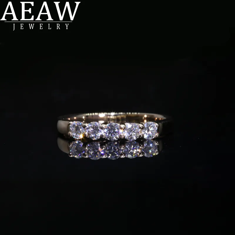 AEAW 14Kホワイトゴールド0.1CT M合計0.5ctW DFラウンドカットエンゲージャーラボ栽培ダイヤモンドバンドリング220309