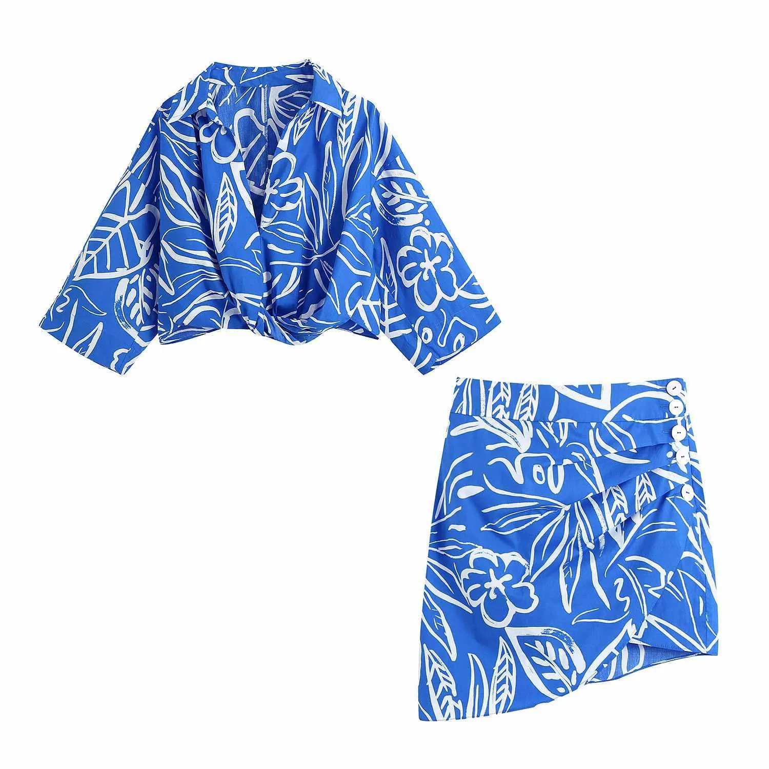 女性ブラウスシャツクロップトップトップカジュアルファッションシックレディエレガントな夏の女性衣装ドレスセットアンサンブルファム210709