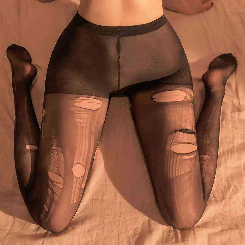 Women Sexy Tights Temptation Tearable Ultra Thin Pantyhose Fishnet Ripped Hole Disposable Stockings Hosiery Hot Lingerie Black Y1130
