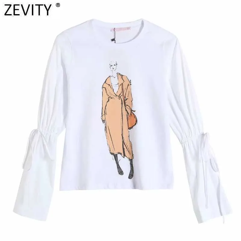 ZEVITY Moda Donna O Collo Bearty Stampa Casual Grembiule Camicetta Femminile Popeline Manica Patchwork Maglia Camicie Chic Blusas Top LS9121 210603