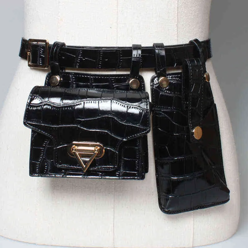 2 piezas Bolso de cintura para mujer bolsas para el pecho de cuero para hembra Fanny Packs Diseñador Mini Belt Bag Girl Girl Teléfono Bolsa 211028221d