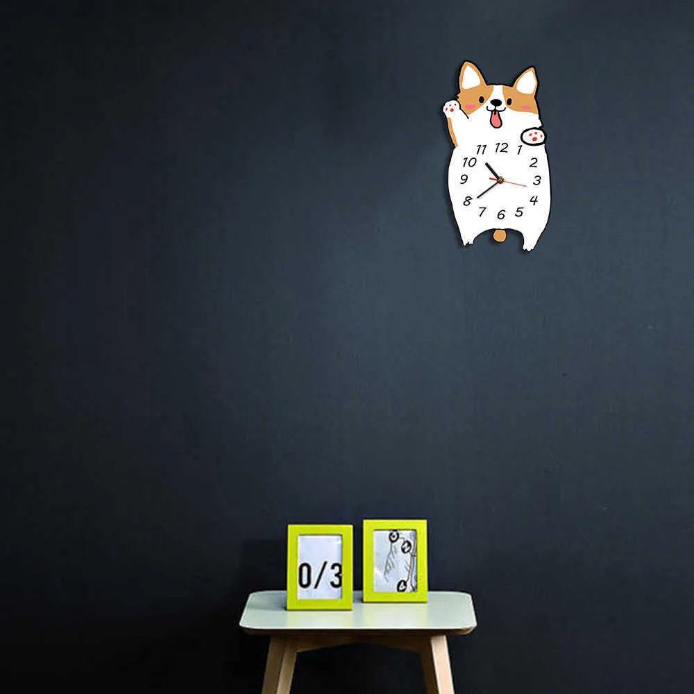 Dziecko dziecko sypialnia wystrój Corgi pies zegar ścienny Walijski Corgi Portret Zegarek Pet Shop Kwarcowy Cichy Drukuj Morden Design Wall Art Decor 210930