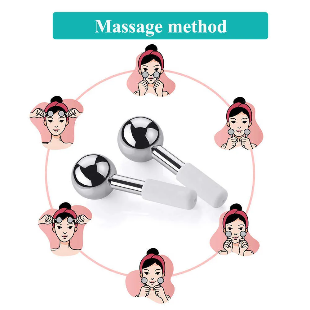 Beauté en acier inoxydable Globes de glace Masseur de visage Cryo Outils de massage pour le corps et le cou Lift Soins de la peau Accueil Spa Roller 210806