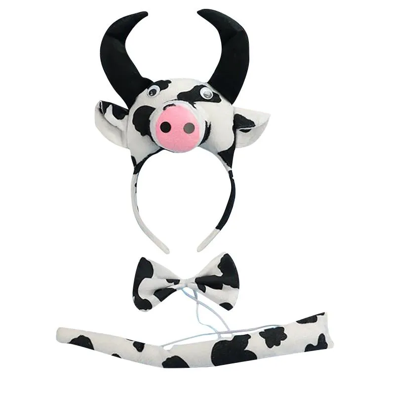 Hårtillbehör barn vuxna ko mjölk horn öron pannband djur cosplay kostym band födelsedag fest rekvisit bröllop baby shower haib227o