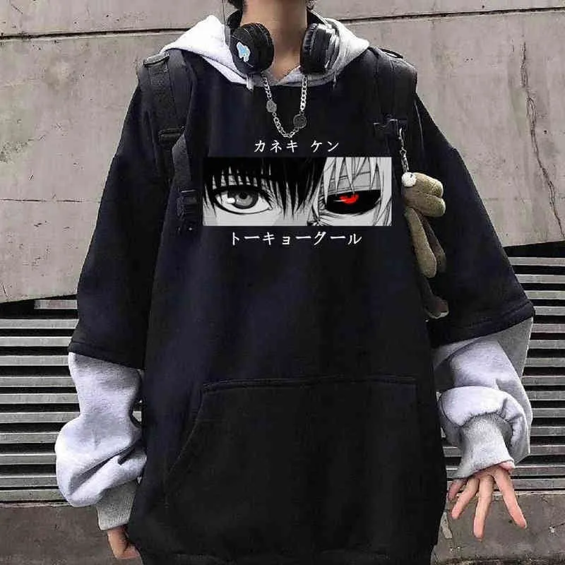 일본 애니메이션 도쿄 구울 후드 kaneki ken 눈 재미있는 긴 소매 힙합 streetwear 풀 오버 Sudaderas Con capucha h1227