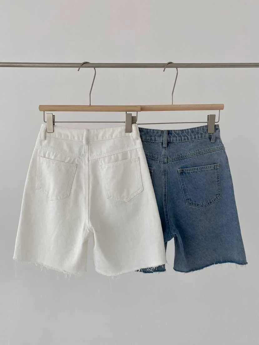 Товары белые джинсы шорты высокая талия разорванные кисточка джинсовые женщины повседневная одежда лето 210719