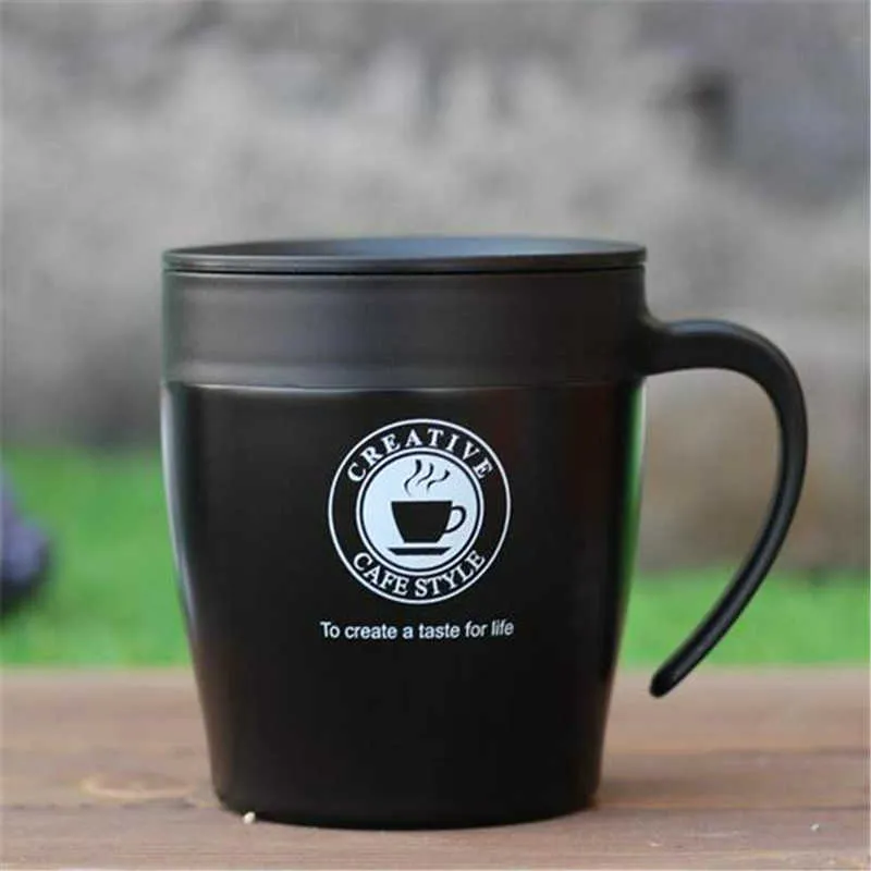 330ml Kaffekopp Rostfritt Stål Isolerade Thermos Office Cups With Handle Anti-Scalding Kaffe Mugg 210615
