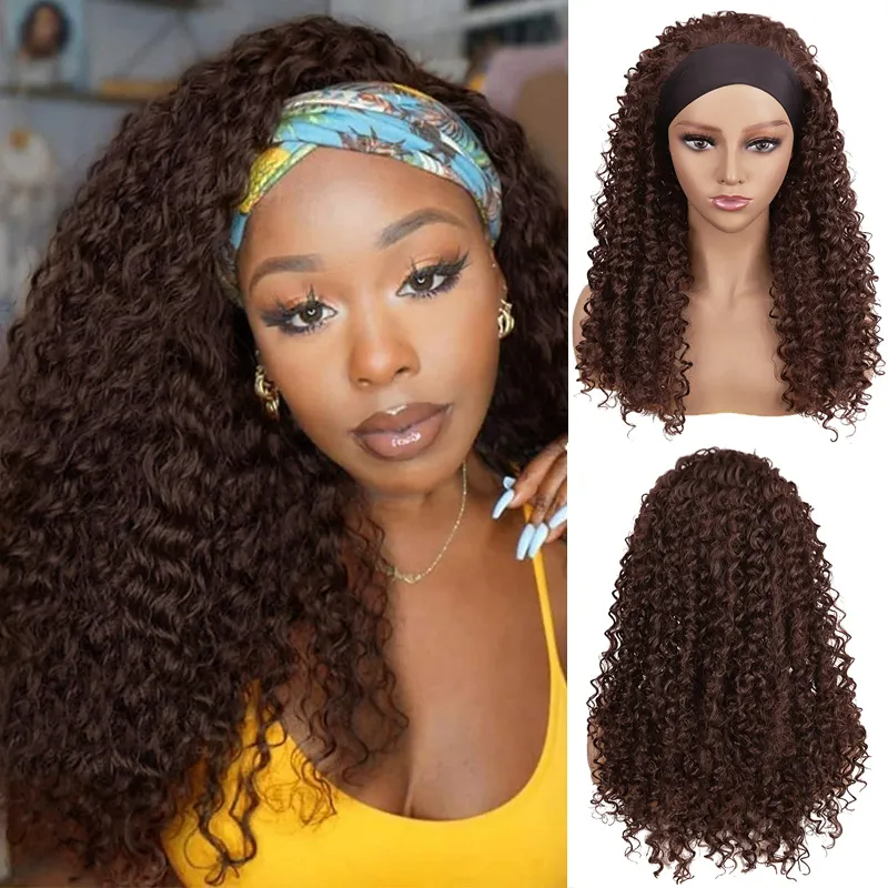 Długie perwersyjne peruki na głowę dla afro czarne kobiety 18 -calowe syntetyczne perukę bezskątowej codziennej peruki z opaską bezpośrednią
