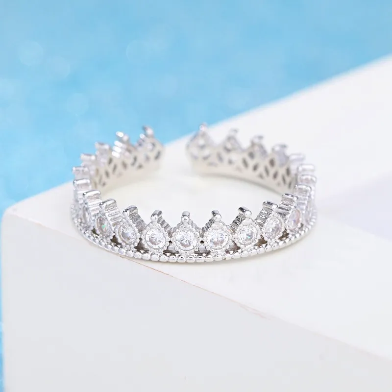 Diamond Crown Cluster Rings Anillo de bodas de compromiso de plata ajustable abierto para mujeres joyería de moda will y sandy