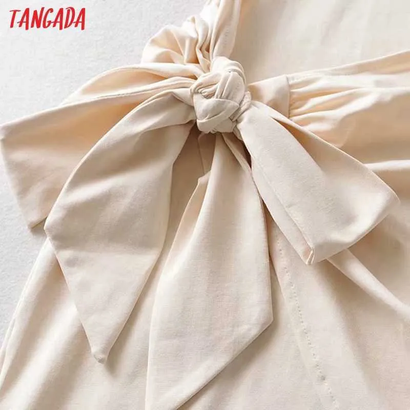 Tangada femmes solide blanc débardeur robe nœud papillon décorer été mode dame robes courtes Vestido FE09 210609