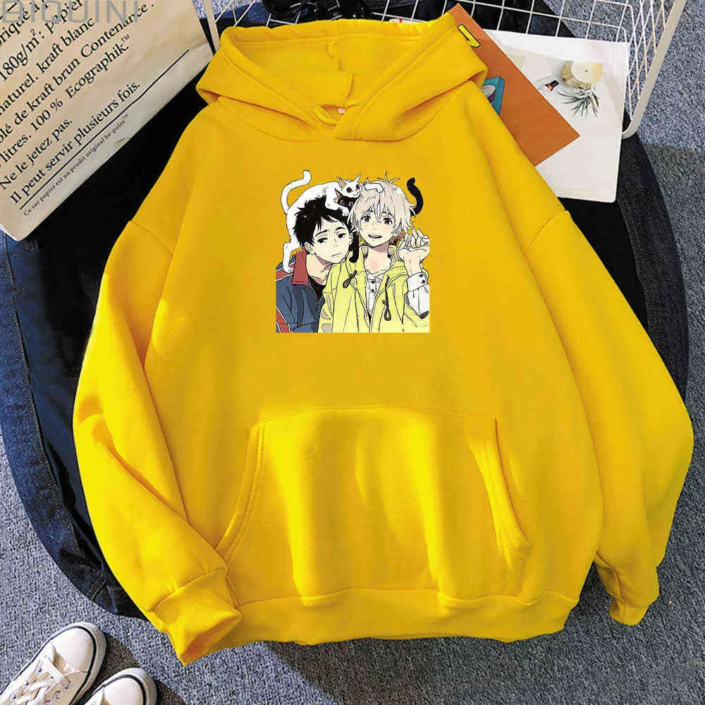 Harajuku Hoodie Femmes Umibe No Etranger Mio et Shun Imprimé Graphique Esthétique Vêtements Été Bord De Mer Garçons Film Anime Streetwear Y0820