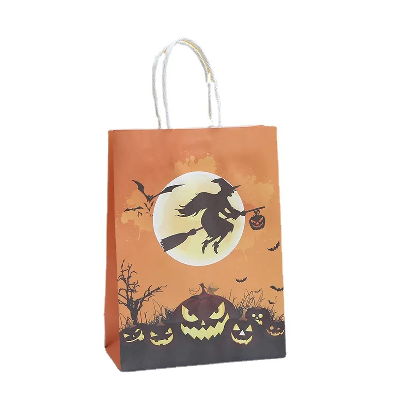 Sacs en papier cadeau d'halloween avec autocollant, sac cadeau citrouille, sac d'emballage pour cadeaux d'enfants, fourniture d'emballage pour fête d'halloween