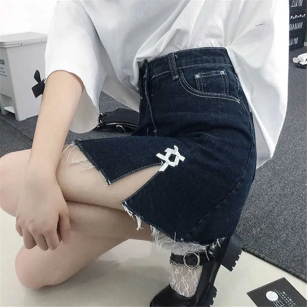 Sexy Frauen Denim Minirock Mode Sommer Hohe Taille Koreanische Schlitz Blaue Jeans Rock Paket Hüfte Bogen Harajuku Baumwolle Streetwear 210619