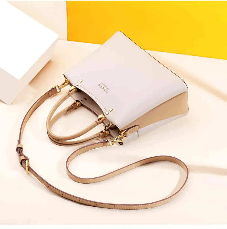 Foxer Elegant Fall Winter Tas Cow Leather Lady Handbag Simple Dead Female Great Capacity Wallet Brand Msenger Bag for Women