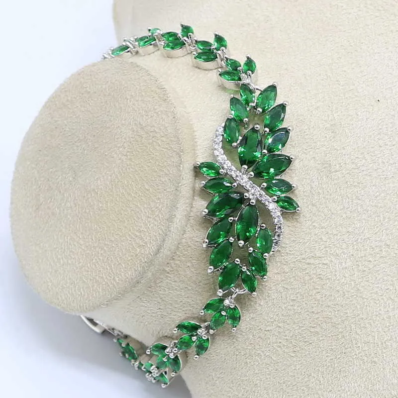Серебряный цвет ювелирных изделий для женщин белый циркон зеленый кристалл браслет серьги ожерелье подвесное кольцо H1022