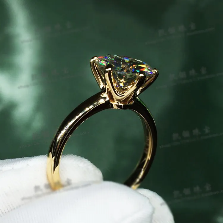 18K RGP LOGO Pure Solid Yellow Gold Ring Luxury Round Solitaire 8mm