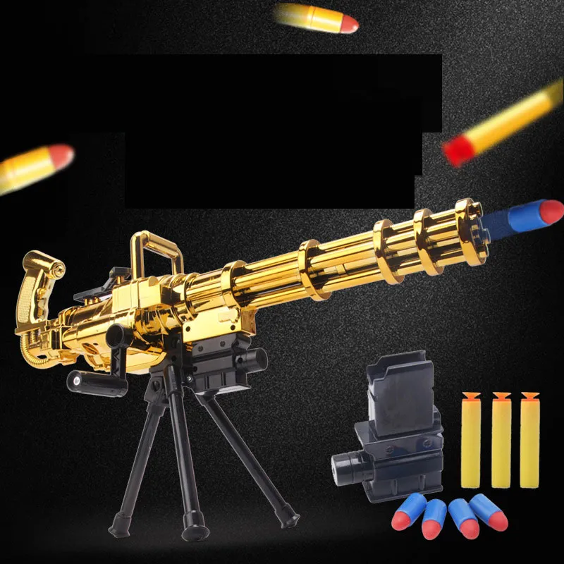Guld gatling mjuk gummi kula leksak pistol maskin pneumatisk skytte silah för vuxna pojkar cs kämpar