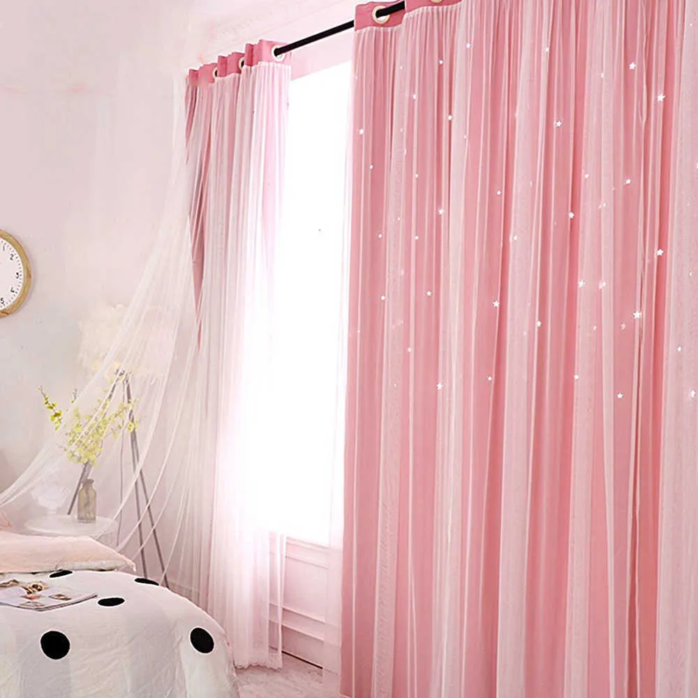 Curtain window screen Modern Hollow Star Faux Linen Blackout Curtains for Bedroom Curtains Living Room luxury european 210913203j