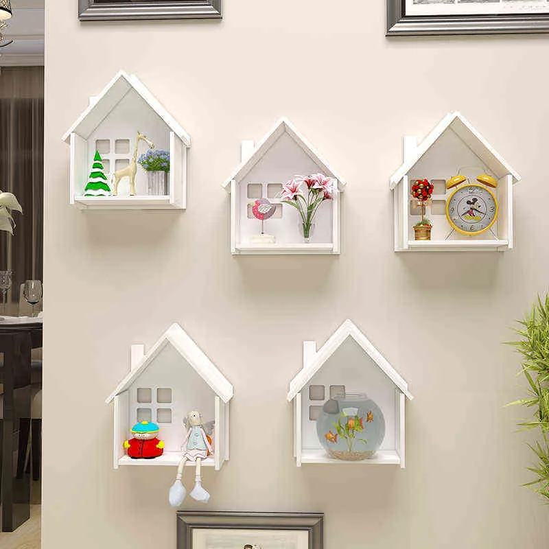 Wall Decoration Storage Shelf Living Room Bedroom Small House Hangers Partition Pendant Not Punched 211102