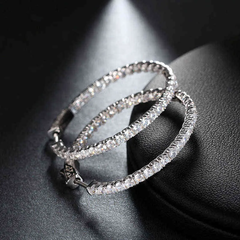 AIYANISHI Настоящее серебро 925 пробы Классические большие серьги-кольца Роскошные серьги-кольца Sona Diamond Модные простые минимальные подарки 220108176Y