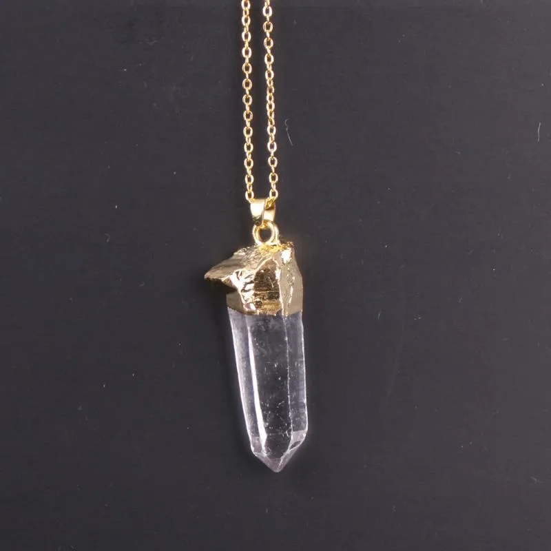 Pendant Necklaces Irregular Natural Crystal Column Gold-color Quartz Spiritual Meditation Pendulum179S