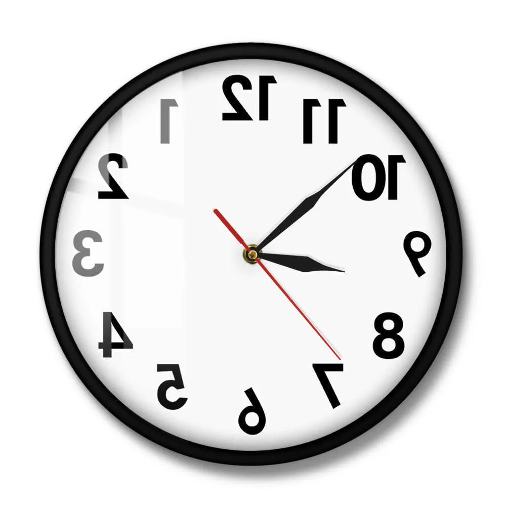 Обратные настенные часы необычные цифры задом наперед современный декоративный часов