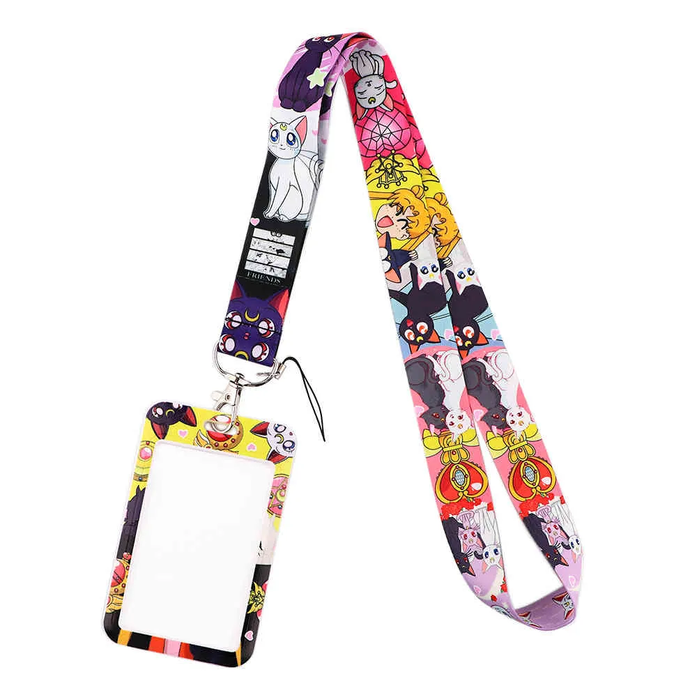 20 stks / partij J2503 Anime Sleutelhanger Keys Badge ID Mobiele Telefoon Kinderen Geschenken Lanyard met kaarthouder Cover voor meisjes