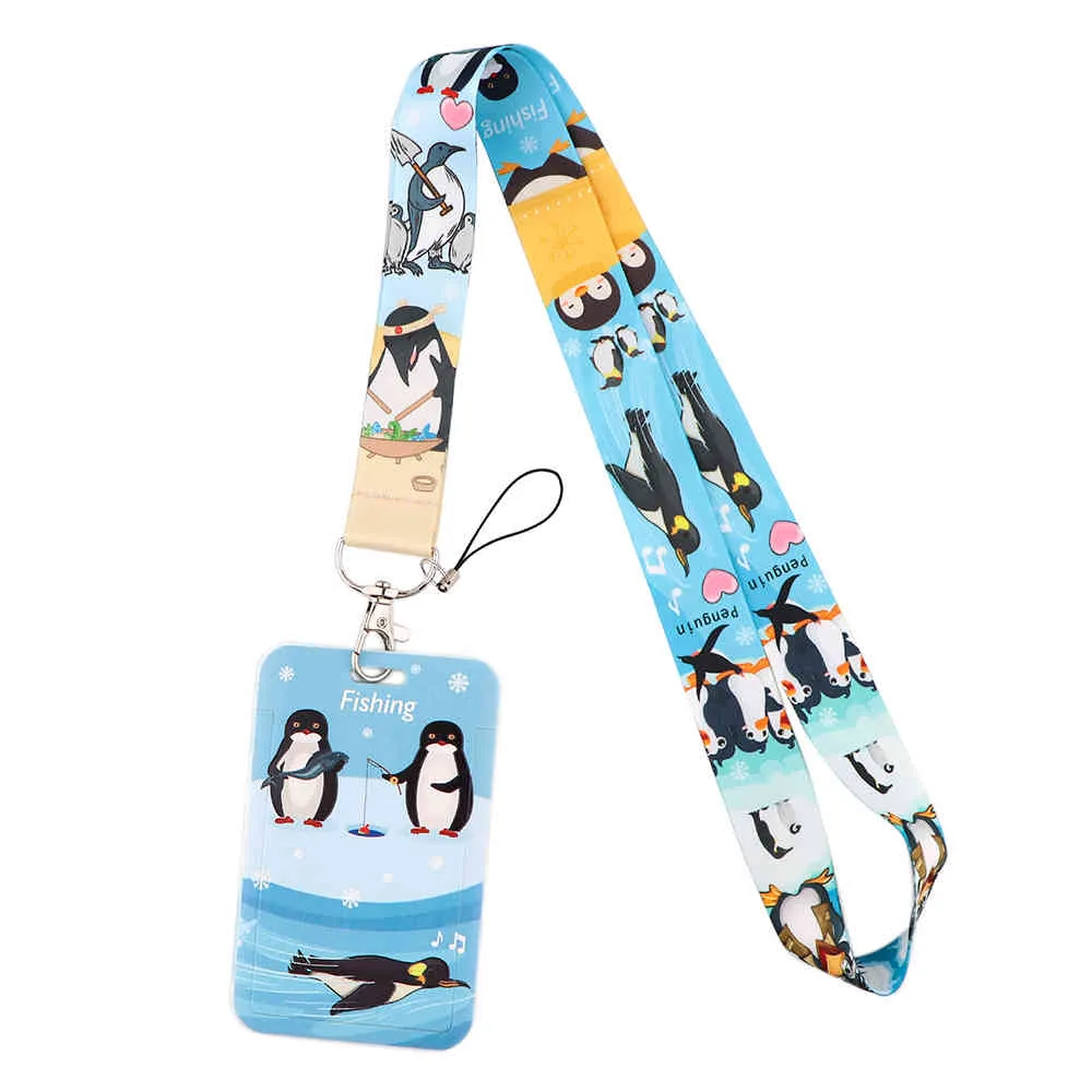 20 sztuk / partia J2806 Cartoon Penguin Lanyard Karta ID Odznaka Brelok Holder Klucze Kluczy Akcesoria Prezent