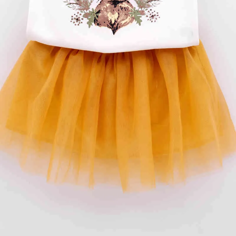 女の子服セット夏のウサギプリントTシャツ+メッシュスカート2ピース漫画子供210515