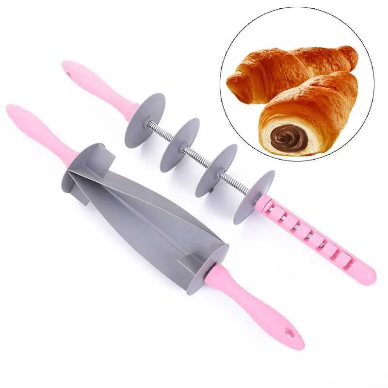 Adjustable Rolling Pin Slicer Set Cutting Tools Cake Decorating Tools for Kitchen Multi-Function Bread Slicer Croissant Cut 211008