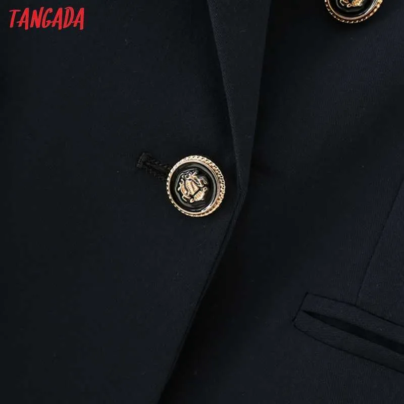 Tangada Donna Fashion Fit Navy Blazer Coat Vintage doppio petto manica lunga Capispalla femminile Chic Top DA170 210609