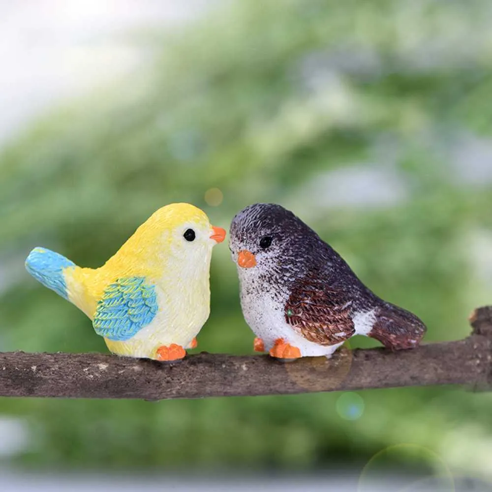 Resin Home Ornament Cute Little Birds Animal Model Figurine Glass Decor Miniature Craft Garden DIY Accessories Y0910