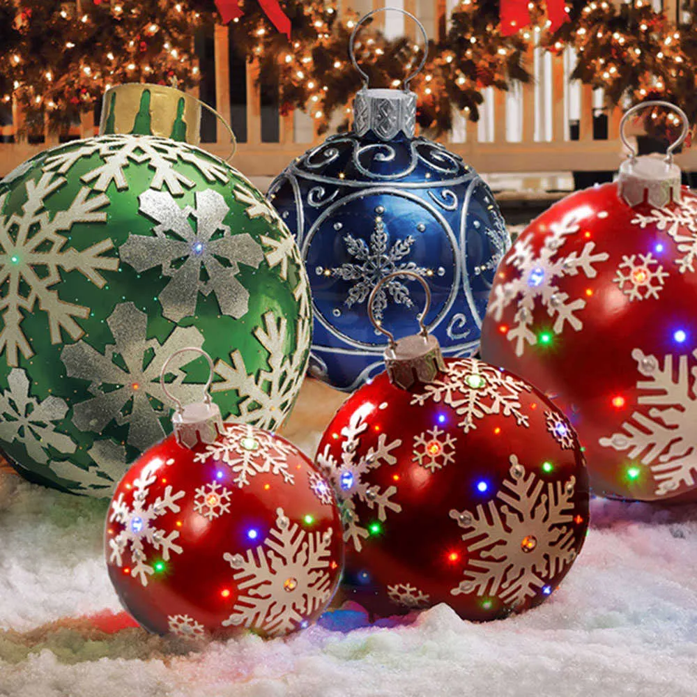 60cmの大きなクリスマスのボールの木の装飾屋外のポリ塩化ビニールの膨脹可能なおもちゃクリスマスギフトボール飾りつまらないもの家211021