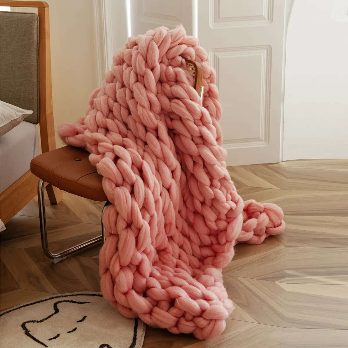 Cobertor de malha grossa aconchegante para cama de cama decoração de casa decoração rosa amarelo azul xadrez quente colaboração de colchas pesadas