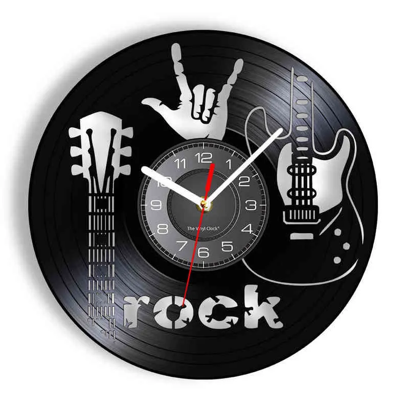 Rock Gitarre Vinyl Album umfunktioniert Schallplatte Wanduhr Rock N Roll Musik Zimmer Dekor Vintage Retro Musikinstrument inspiriertes Geschenk H1230