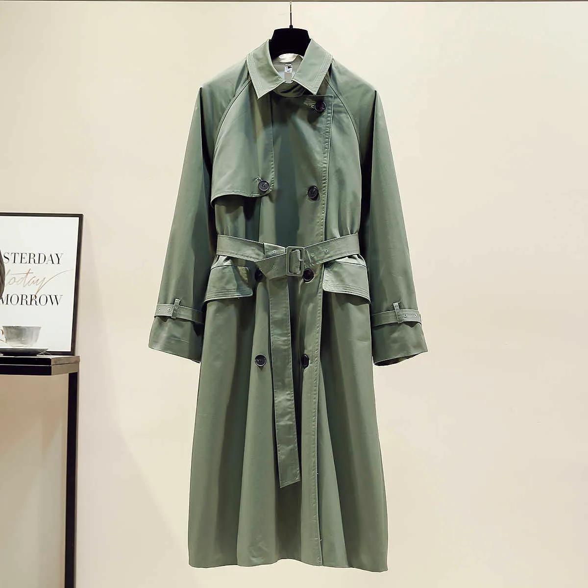 UK Brand Fashion Fall /Autumn Casual Double breasted Simple Classic Long Trench coat with belt Chic Female windbreaker 210914