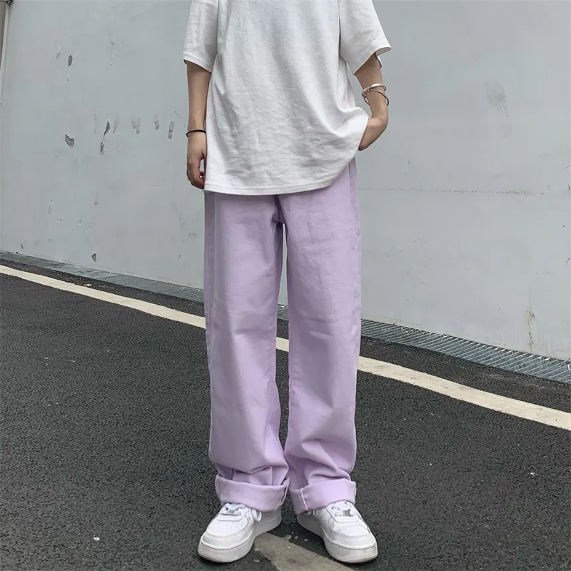 Women's Jeans Vintage Straight Baggy High Waist Korean Fashion Streetwear Casual Pants Femme Wide Leg Purple Mom Denim Trouser 220310