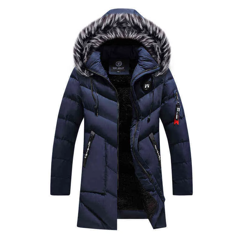 Hiver Long Parkas Hommes Coton Rembourré Marque Vêtements De Mode Casual Mince Épais Chaud Hommes Manteaux De Fourrure À Capuche Manteaux Homme Vêtements 211214